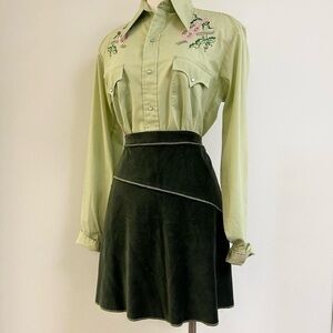 Green velvet skirt skater skirt